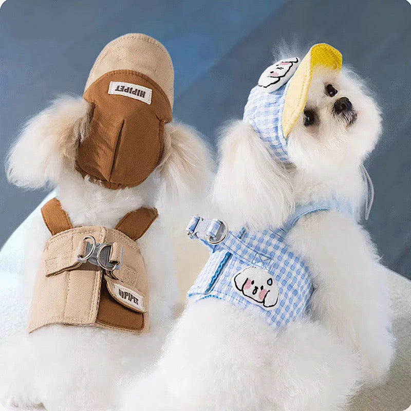 Cute pet harness with hat