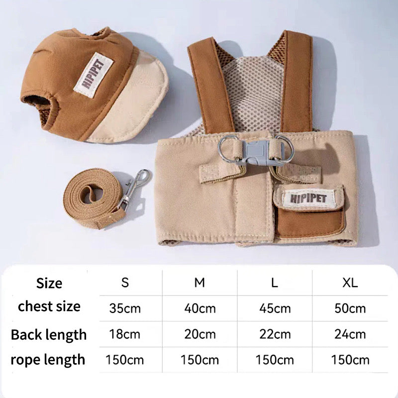 Cute pet harness with hat